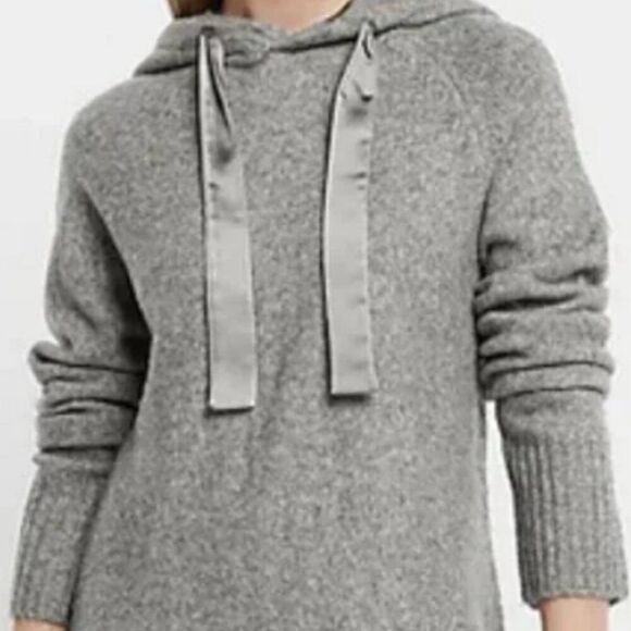 Express Satin Tie Oversized Hoodie Sweater Heather Grey Size Small 98 - Picture 1 of 9